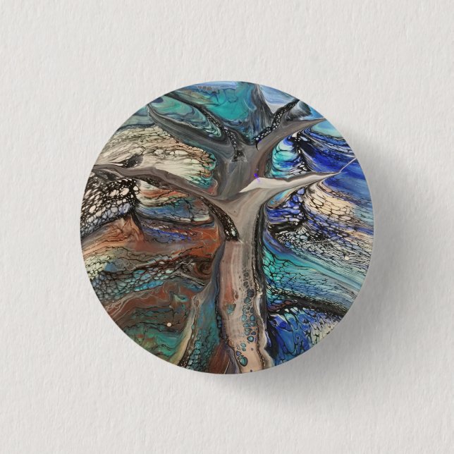 Badge Rond 2,50 Cm Abstrait arbre sauvage bleus et verts (Devant)