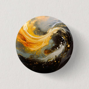 Badge Rond 2,50 Cm Abstrait Doré Marbre Moderne Vagues