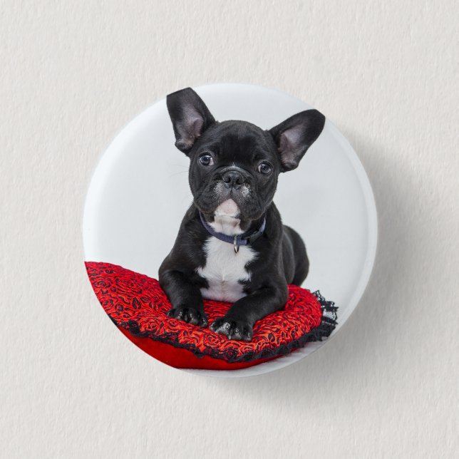 Badge Rond 2,50 Cm Adorable Black and White Bulldog Puppy Photo (Devant)