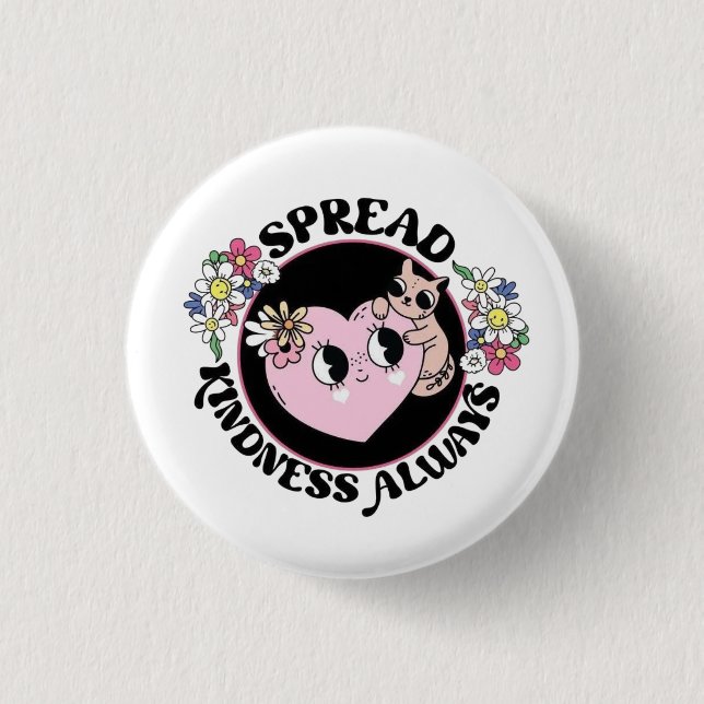 Badge Rond 2,50 Cm Adorable Cat & Flowers Button – Spread Kindness  (Devant)