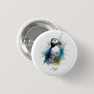Badge Rond 2,50 Cm Adorable Puffin Aquarelle, personnalisé