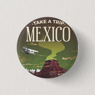 Badge Rond 2,50 Cm Affiche de voyage vintage du volcan mexicain