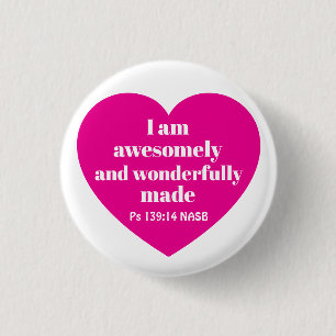 Badge Rond 2,50 Cm Affirmation de verset biblique positif Cœur rose m