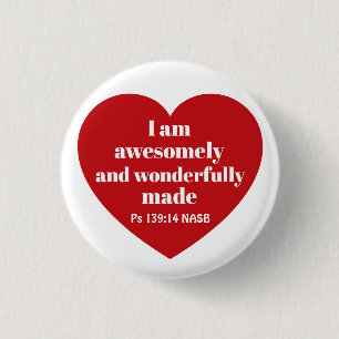 Badge Rond 2,50 Cm Affirmation de verset biblique positif Cœur rouge