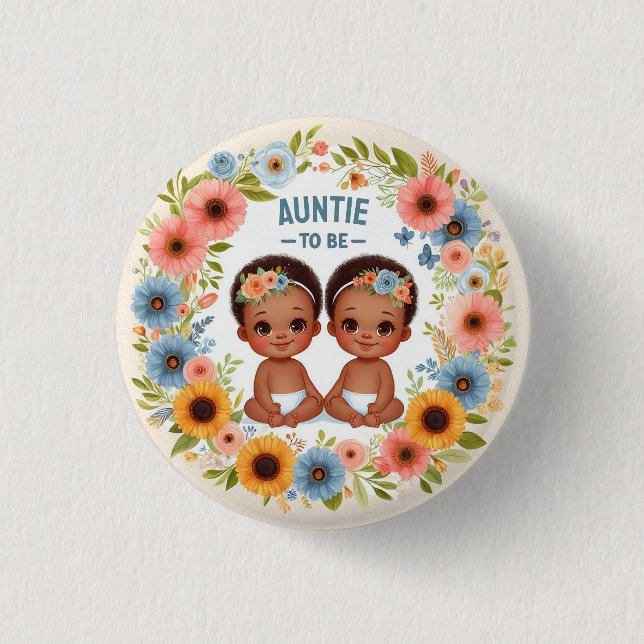 Badge Rond 2,50 Cm African Cute Twin Boys Baby shower Tante À Être (Devant)