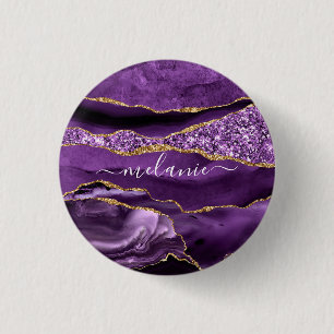 Badge Rond 2,50 Cm Agate Violet violet or Parties scintillant Géode N