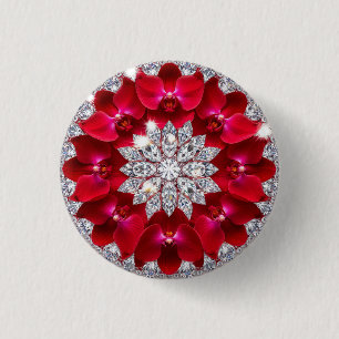 Badge Rond 2,50 Cm Agencement floral élégant avec orchidées rouges