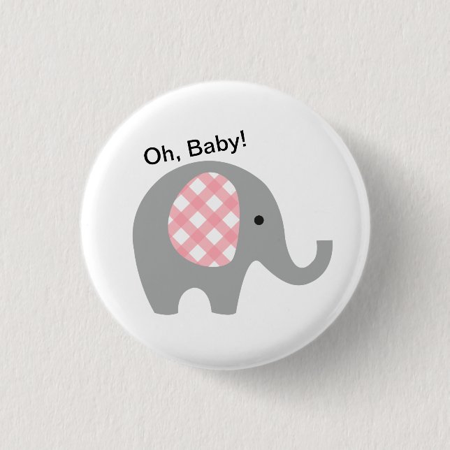 Badge Rond 2,50 Cm Ah, bébé ! Bouton avec l'éléphant gris et les (Devant)