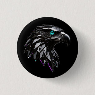 Badge Rond 2,50 Cm Aigle de cristal noir futuriste cyberpunk brillant