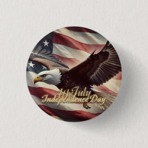 Badge Rond 2,50 Cm Aigle du 4 juillet avec drapeau américain