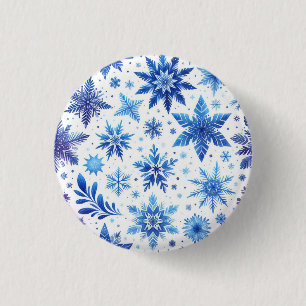 Badge Rond 2,50 Cm Aimant flocon de neige bleu minimaliste