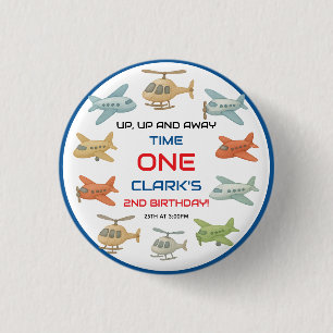 Badge Rond 2,50 Cm Airplane Boy 1er Anniversaire Thème de fête Fun