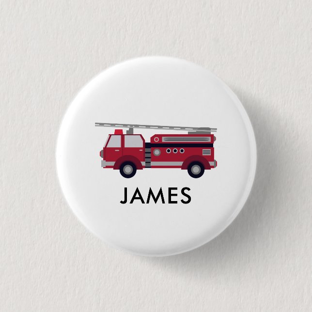 Badge Rond 2,50 Cm Ajouter votre nom Red Fire truck Personnalisé (Devant)