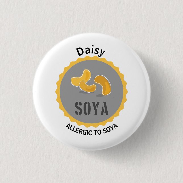 Badge Rond 2,50 Cm Alerte d'allergie Soya Nom modifiable (Devant)