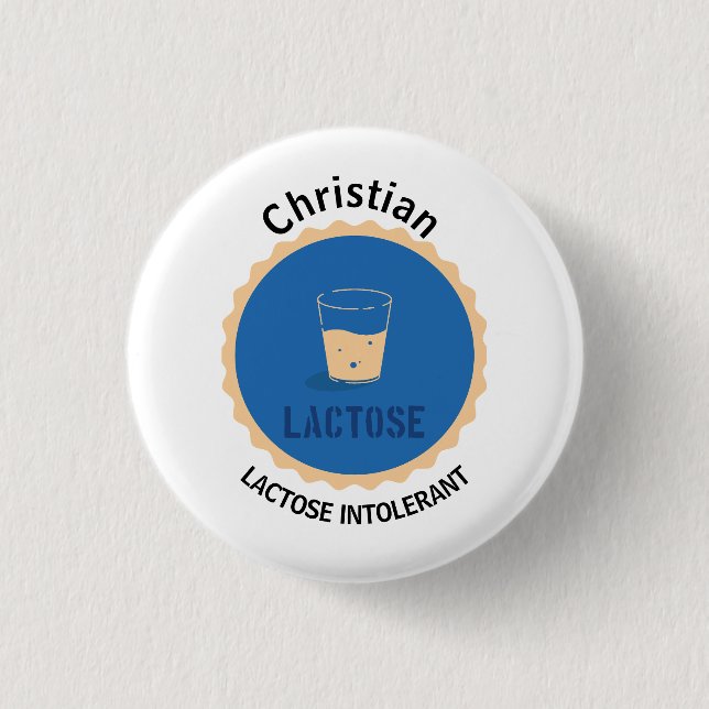 Badge Rond 2,50 Cm Alerte intolérante au lactose Nom modifiable (Devant)
