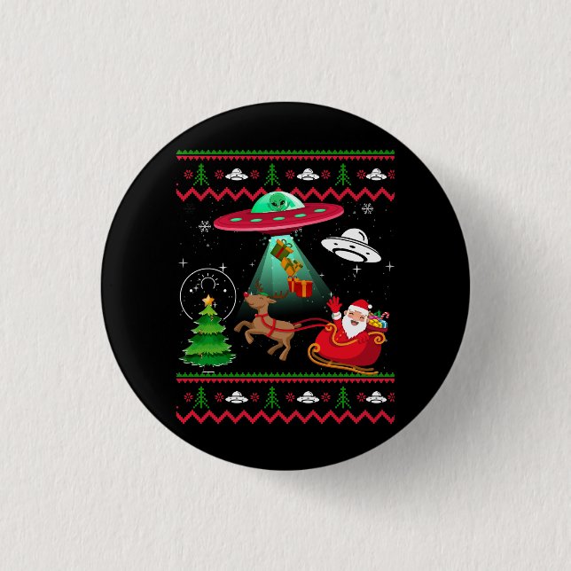 Badge Rond 2,50 Cm Alien Père Noël UFO enlèvement laide pull de Noël  (Devant)