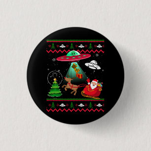 Badge Rond 2,50 Cm Alien Père Noël UFO enlèvement laide pull de Noël