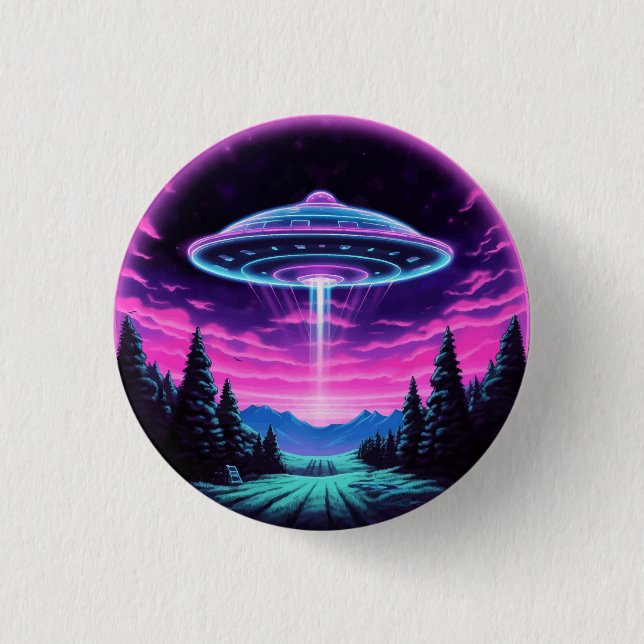 Badge Rond 2,50 Cm Alien vaisseau spatial rétro futuriste (Devant)