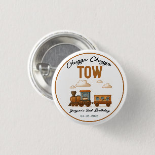 Badge Rond 2,50 Cm All Aboard Vintage Train 2e fête d'anniversaire