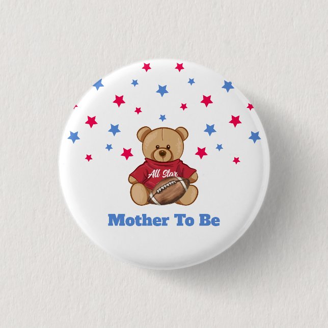 Badge Rond 2,50 Cm All Star Bear Football Mother To Be Baby Shower  (Devant)