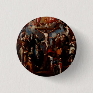 Badge Rond 2,50 Cm Allégorie de la Crucifixion avec des saints jésuit