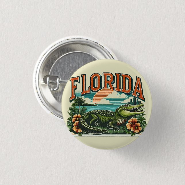 Badge Rond 2,50 Cm Alligator de Floride rétro (Devant & derrière)