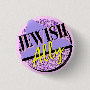 Badge Rond 2,50 Cm Ally juif violet jaune des années 90 Memphis Style