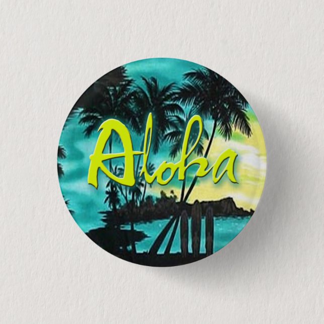 Badge Rond 2,50 Cm Aloha Pin de coucher du soleil d'Aqua (Devant)
