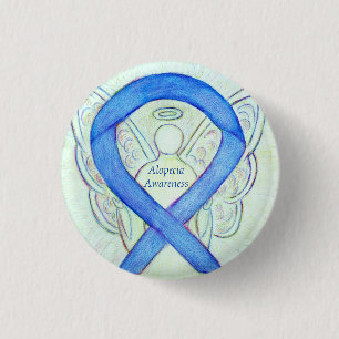 Badge Rond 2,50 Cm Alopecia Ange Sensibilisation Bleu Ruban Personnal