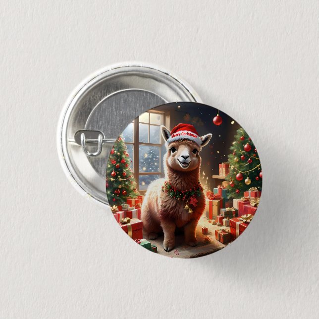 Badge Rond 2,50 Cm "Alpaca les présents : un conte de Noël" (Devant & derrière)