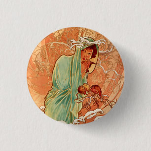 Badge Rond 2,50 Cm Alphonse Mucha, quatre saisons, hiver