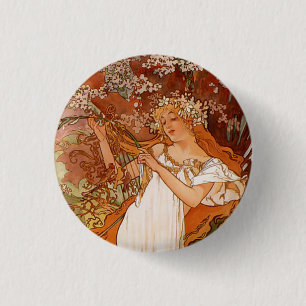 Badge Rond 2,50 Cm Alphonse Mucha, Quatre Saisons, Printemps