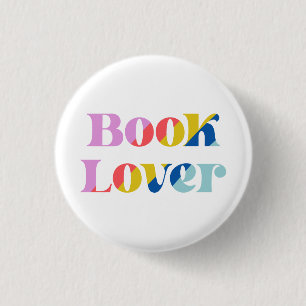 Badge Rond 2,50 Cm Amateur de livres typographie rétro arc-en-ciel co
