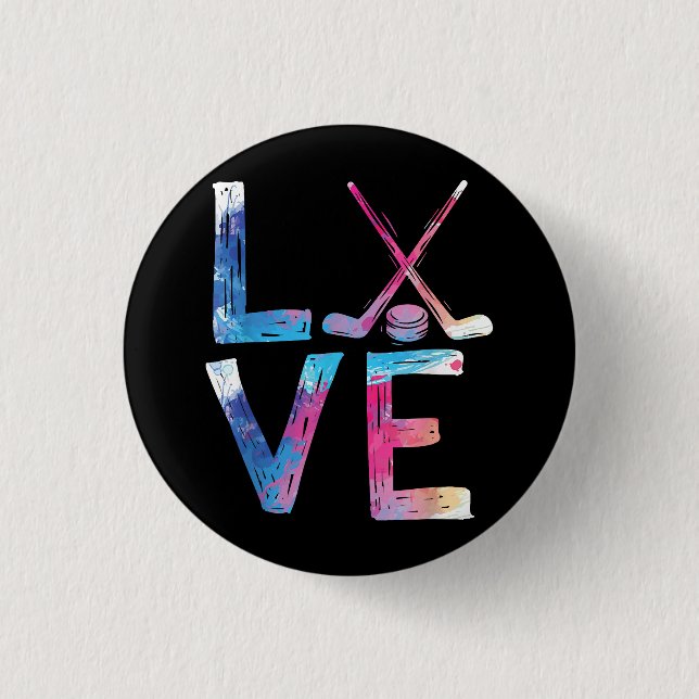 Badge Rond 2,50 Cm Amour Hockey sur glace filles Dons de hockey femme (Devant)