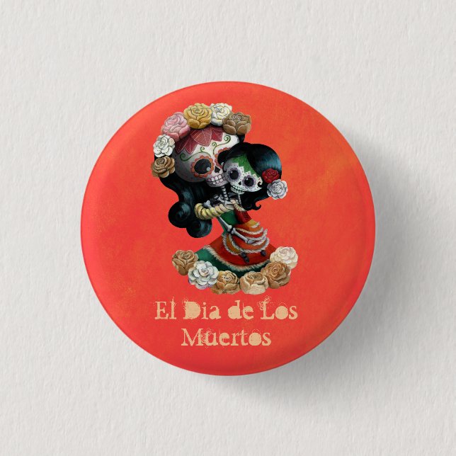 Badge Rond 2,50 Cm Amour maternel squelettique mexicain (Devant)