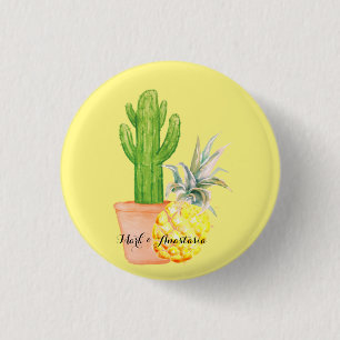 Badge Rond 2,50 Cm Amour moderne Ananas jaune et Cactus
