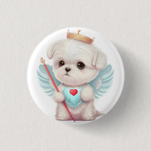 Badge Rond 2,50 Cm Amour paradisiaque : Chien maltais mignon