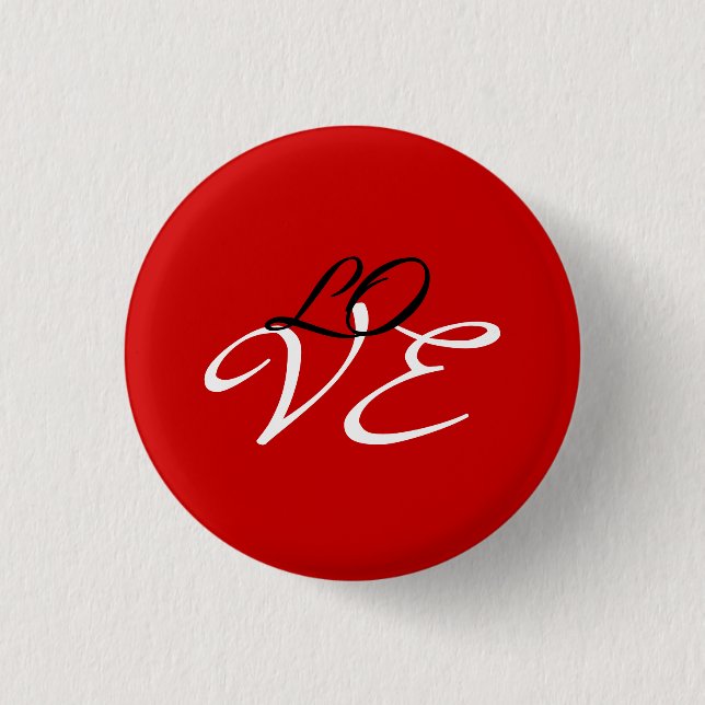 Badge Rond 2,50 Cm Amour Rouge Blanc Noir Couleur Calligraphie Script (Devant)