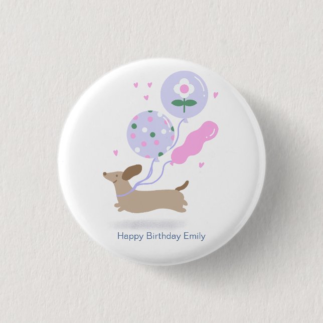 Badge Rond 2,50 Cm Amoureux des chiens de fête d'anniversaire Dachshu (Devant)