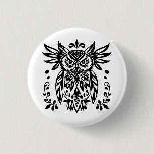 Badge Rond 2,50 Cm Amoureux des hiboux Rustique Bois Noir Blanc Bohèm