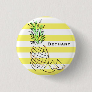 Badge Rond 2,50 Cm Ananas Jaune rayures été Personnalisé