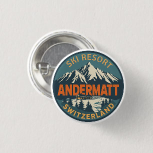 Badge Rond 2,50 Cm Anciens ANDERMATT ski Suisse Alpes suisses cadeaux