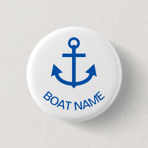 Badge Rond 2,50 Cm Ancre Bleu Personnalisé Votre Nom De Bateau