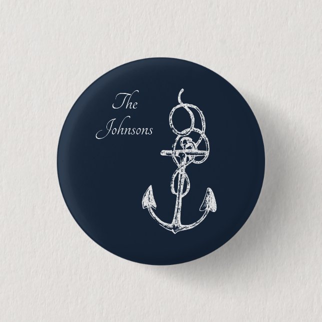 Badge Rond 2,50 Cm Ancre de nom de famille personnalisée de la marine (Devant)