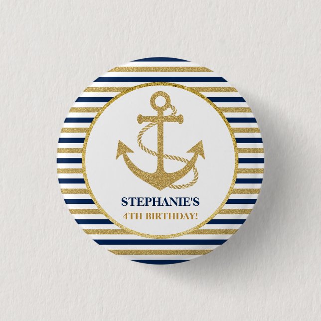 Badge Rond 2,50 Cm Ancre d'or bleu marine (Devant)