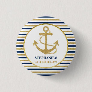 Badge Rond 2,50 Cm Ancre d'or bleu marine
