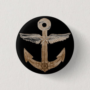 Badge Rond 2,50 Cm Ancre d'or de dirigeable