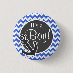 Badge Rond 2,50 Cm Ancre ; Han Blue Chevron Stripes