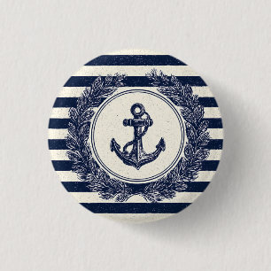 Badge Rond 2,50 Cm Ancre nautique et couronne de laurier sur les rayu