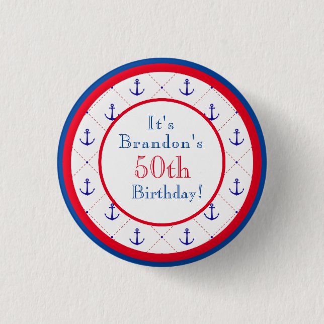 Badge Rond 2,50 Cm Ancres en rouge blanc bleu 50e anniversaire (Devant)